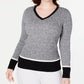 Karen Scott Women's Teresa Cotton Colorblocked Sweater Deep Black Comb Size Large