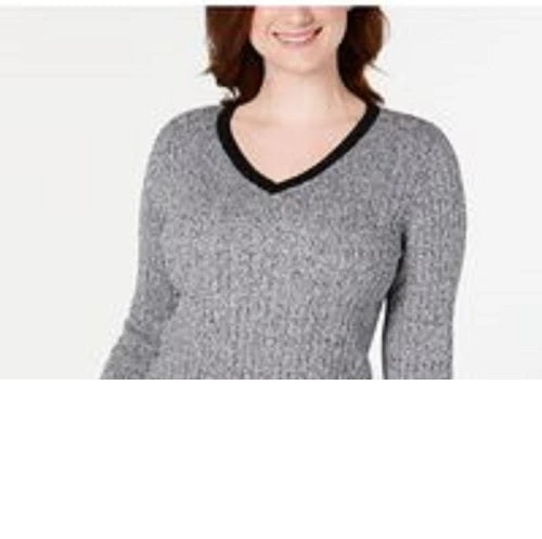 Karen Scott Women's Teresa Cotton Colorblocked Sweater Deep Black Comb Size Large