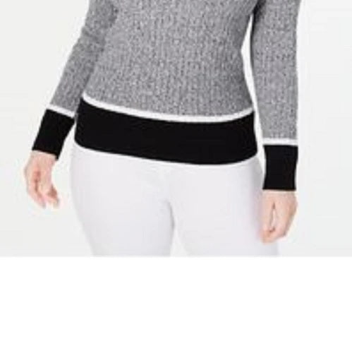 Karen Scott Women's Teresa Cotton Colorblocked Sweater Deep Black Comb Size Large
