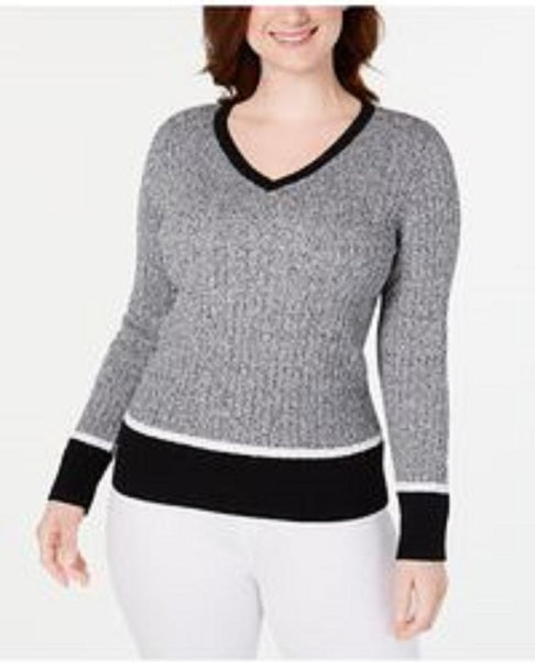 Karen Scott Women's Teresa Cotton Colorblocked Sweater Black Size Small