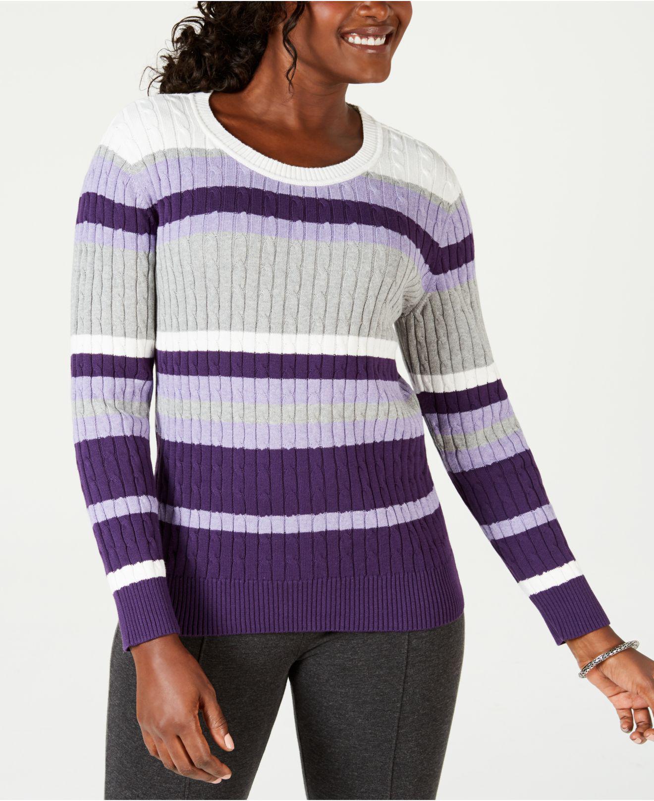 Karen Scott Women's Cotton Striped Sweater Purple Size Medium