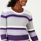 Karen Scott Women's Cotton Striped Sweater Purple Size Medium