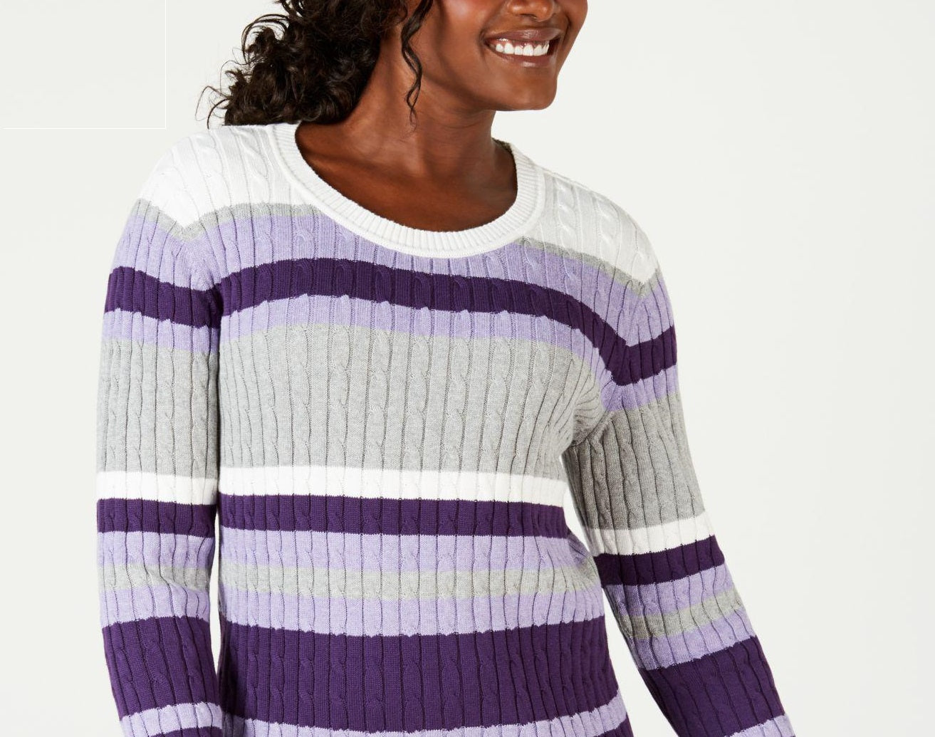 Karen Scott Women's Cotton Striped Sweater Purple Size Medium