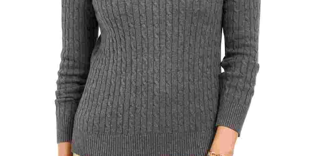 Karen Scott Women's Cotton Cable Knit Sweater Charcoal Size Petite Small