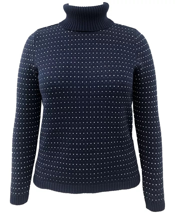 Karen Scott Women's Colorblocked Cotton Turtleneck Sweater Blue Size Large