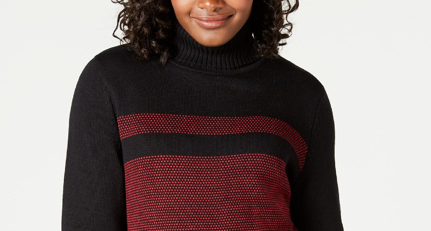 Karen Scott Women's Cotton Colorblocked Turtleneck Sweater Black Size Extra Large