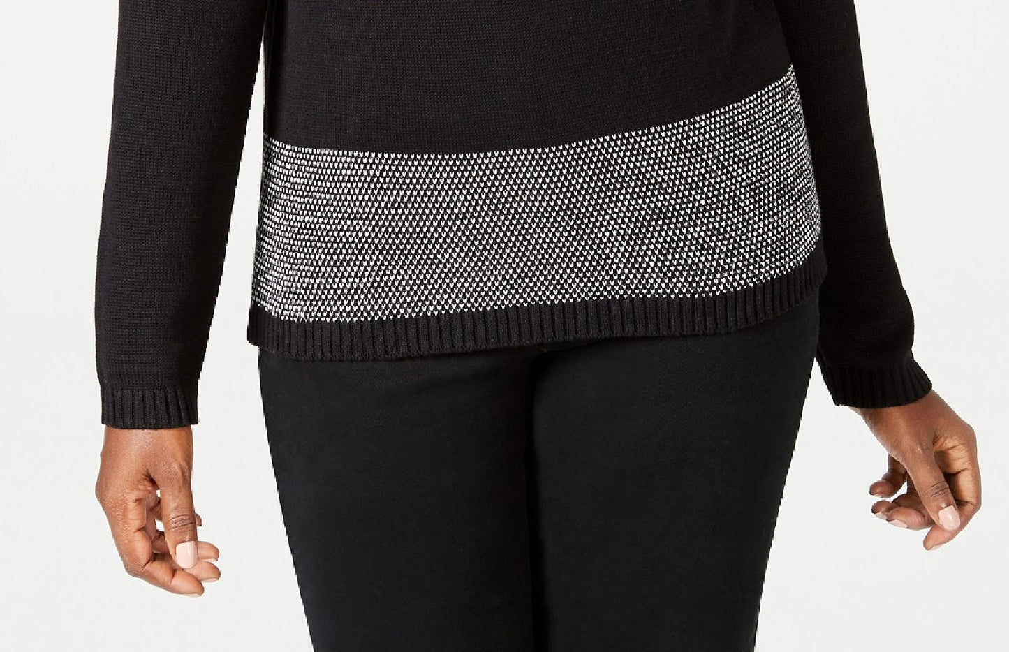 Karen Scott Women's Cotton Colorblocked Turtleneck Sweater Black Size Extra Large