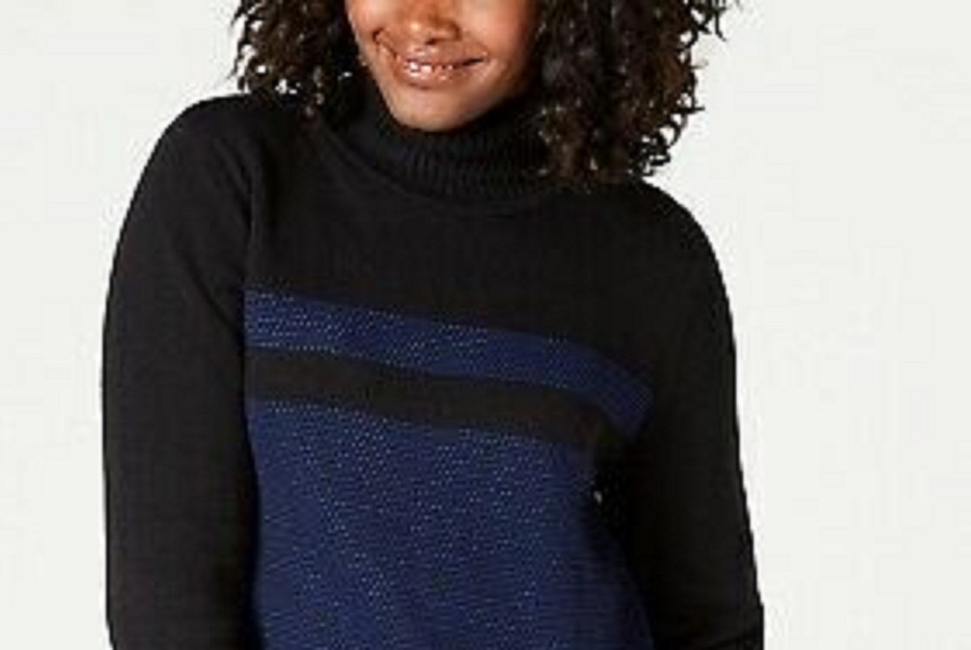 Karen Scott Women's Colorblocked Cotton Turtleneck Sweater Brightblue Size Small