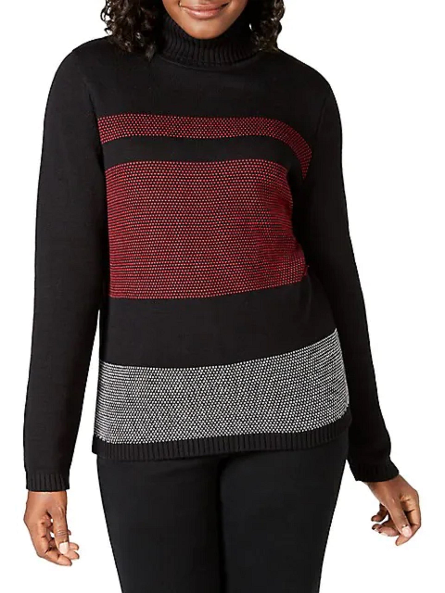Karen Scott Women's Colorblocked Cotton Turtleneck Sweater Red Size Small
