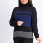 Karen Scott Women's Petite Colorblocked Cotton Turtleneck Sweater Blue Size Petite Medium