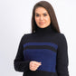 Karen Scott Women's Petite Colorblocked Cotton Turtleneck Sweater Blue Size Petite Medium
