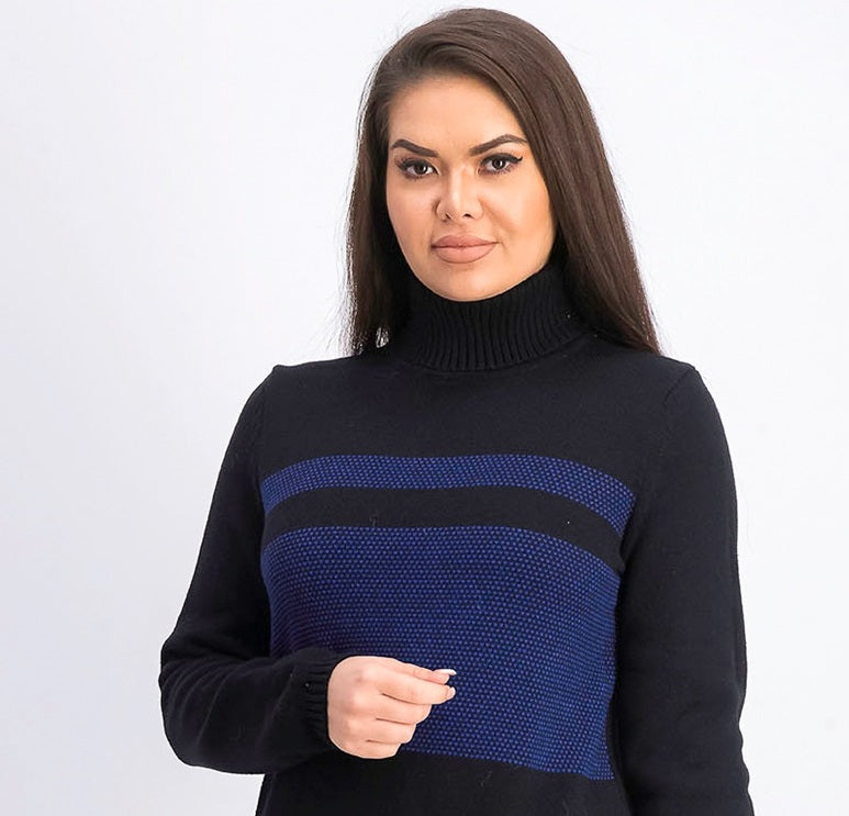 Karen Scott Women's Petite Colorblocked Cotton Turtleneck Sweater Blue Size Petite Medium