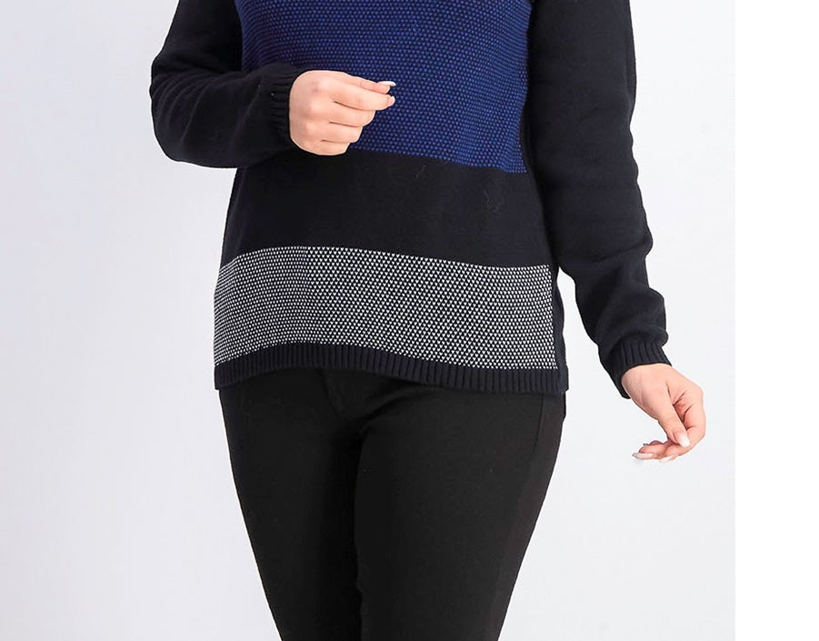 Karen Scott Women's Petite Colorblocked Cotton Turtleneck Sweater Blue Size Petite Medium