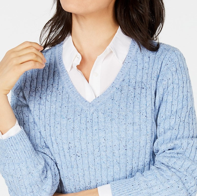 Karen Scott Women's Cable-Knit V-Neck Sweater Blue Size Small