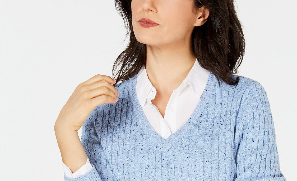 Karen Scott Women's Cable-Knit V-Neck Sweater Blue Size X-Large