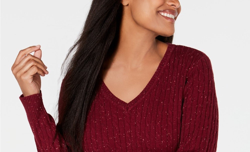 Karen Scott Cable-Knit V-Neck Sweater Red Size X-Large