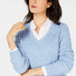 Karen Scott Women's Petite Cable-Knit V-Neck Sweater Blue Size Medium
