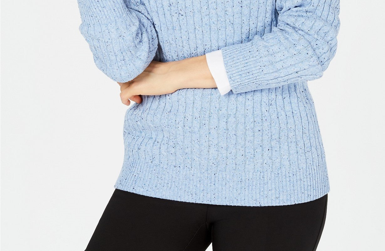 Karen Scott Women's Petite Cable-Knit V-Neck Sweater Blue Size Medium