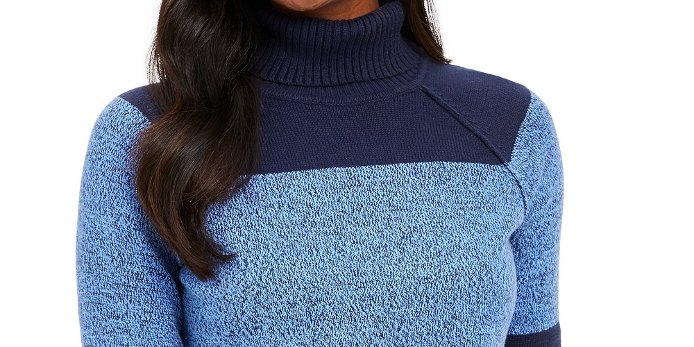 Karen Scott Women's Colorblocked Cotton Turtleneck Sweater Navy Size X-Large
