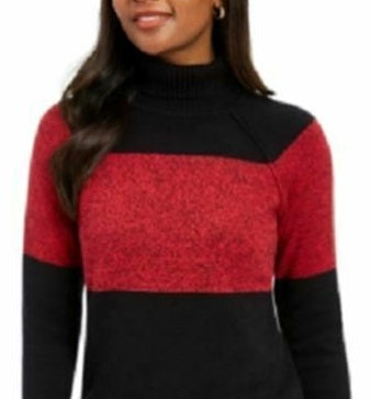 Karen Scott Women's Colorblocked Cotton Turtleneck Sweater Red Size Small