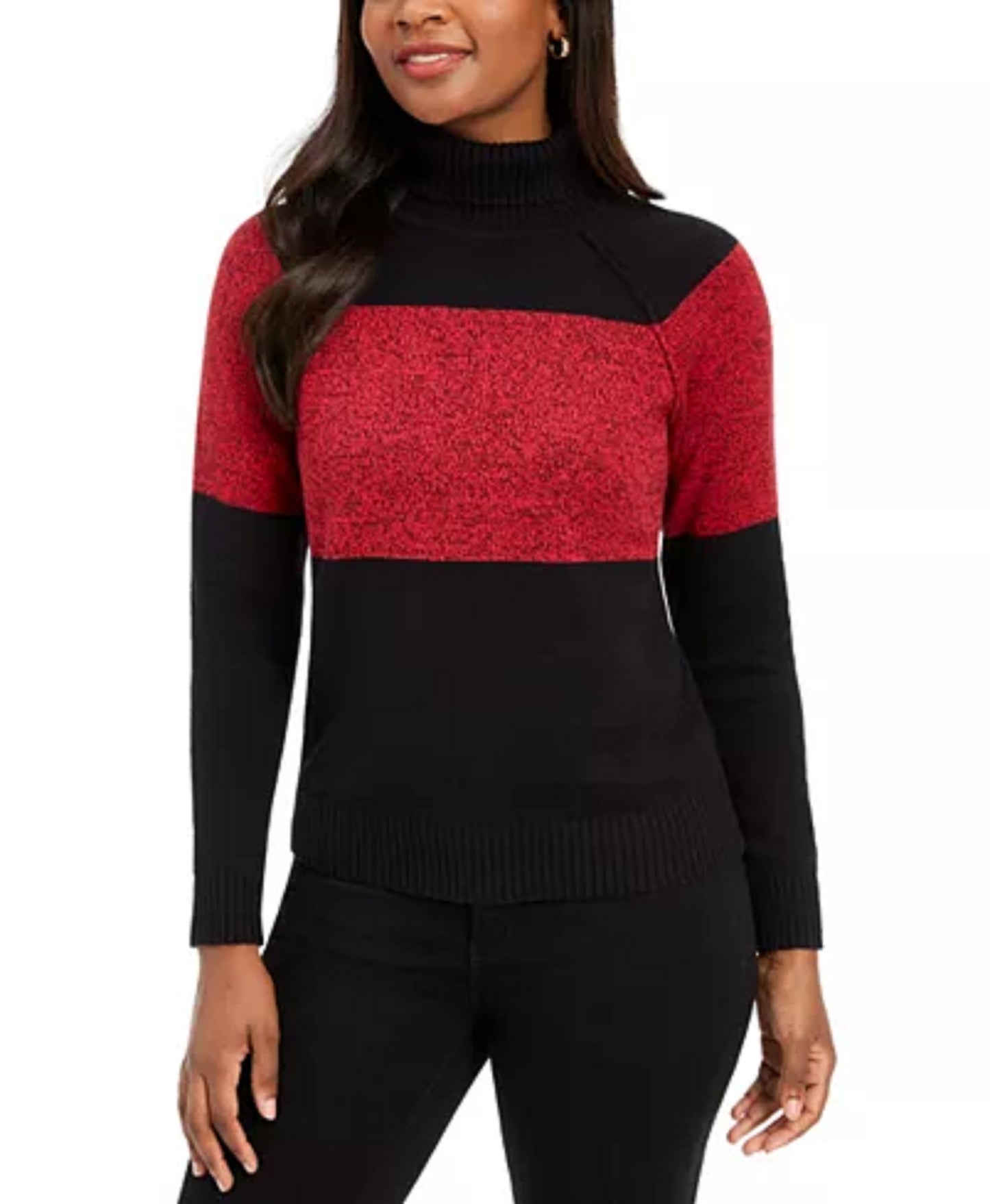 Karen Scott Women's Colorblocked Cotton Turtleneck Sweater Bright Red Size Extra Large