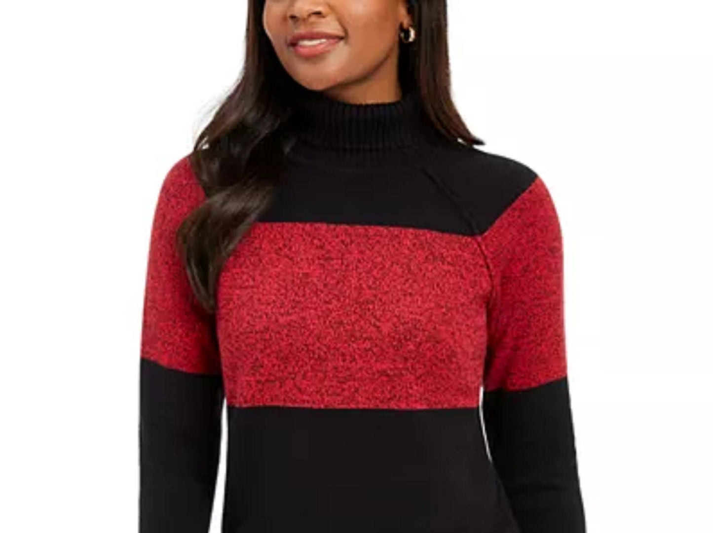 Karen Scott Women's Colorblocked Cotton Turtleneck Sweater Bright Red Size Extra Large