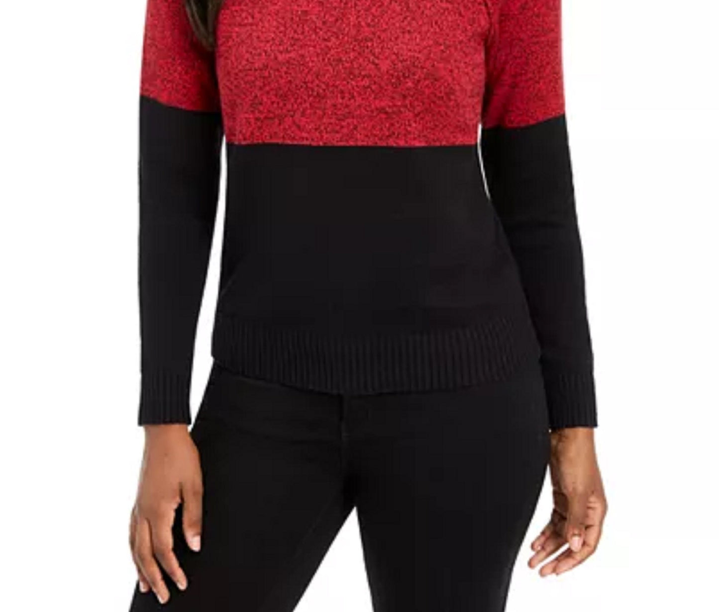 Karen Scott Women's Colorblocked Cotton Turtleneck Sweater Bright Red Size Extra Large