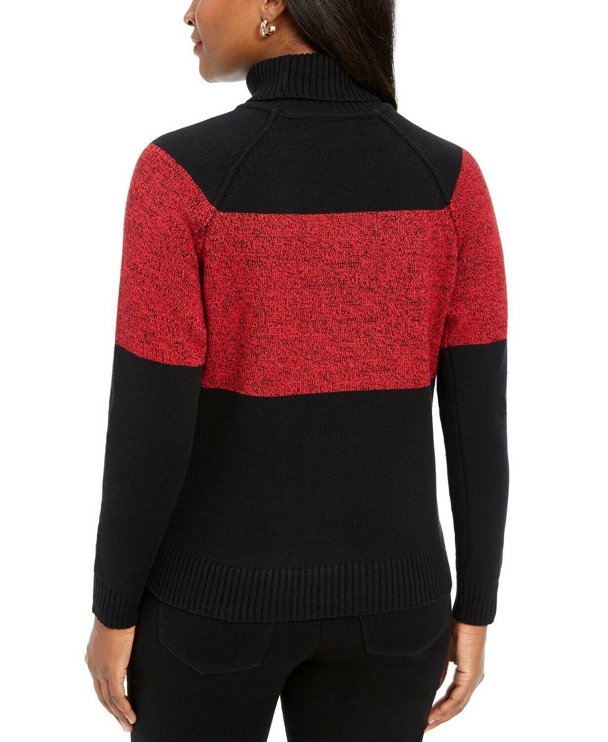 Karen Scott Petite Colorblock Cotton Turtleneck Sweater Red Size X-Large