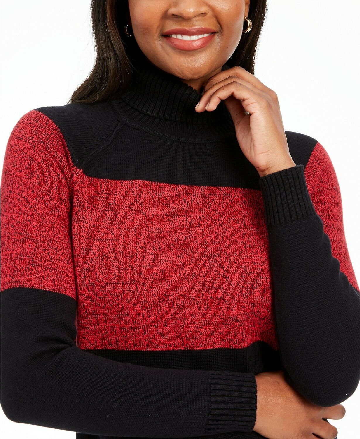 Karen Scott Petite Colorblock Cotton Turtleneck Sweater Red Size X-Large