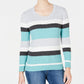 Karen Scott Women's Veronica Striped Cotton Cable Sweater Teal Aqua Combo Size Extra Large