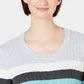 Karen Scott Women's Veronica Striped Cotton Cable Sweater Teal Aqua Combo Size Extra Large