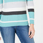 Karen Scott Women's Veronica Striped Cotton Cable Sweater Teal Aqua Combo Size Extra Large