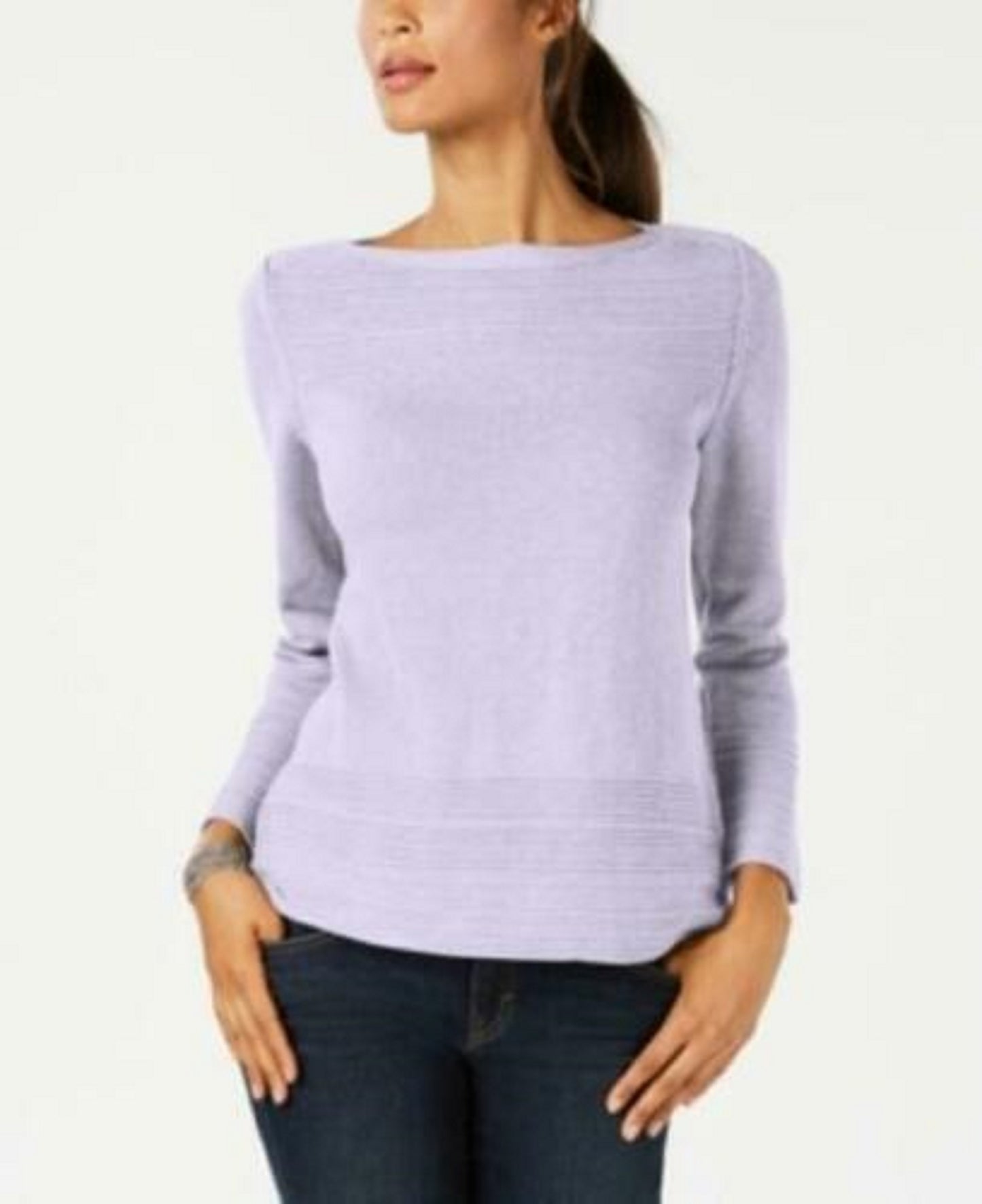 Karen Scott Women's Cotton Boat-Neck Sweater Purple Size Small
