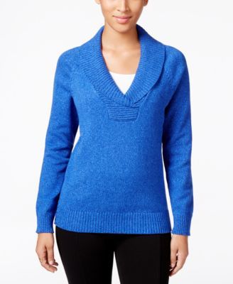 Karen Scott Women's Cotton Marled Shawl-Collar Sweater Blue Size Extra Large