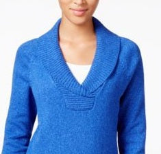 Karen Scott Women's Cotton Marled Shawl-Collar Sweater Blue Size Extra Large