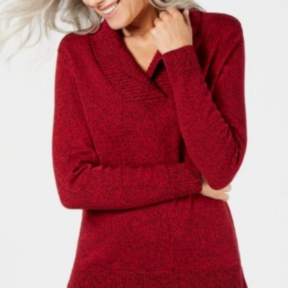 Karen Scott Women's Cotton Marled Shawl-Collar Sweater Bright Red Size Extra Large