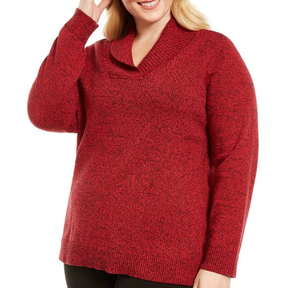 Karen Scott Women's Cotton Marled Shawl-Collar Sweater Red Size 2 Extra Large
