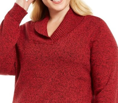 Karen Scott Women's Cotton Marled Shawl-Collar Sweater Red Size 2 Extra Large