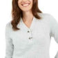 Karen Scott Women's Cotton Marled Henley Sweater White Size X-Large