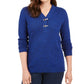 Karen Scott Women's Petite Hardware-Trim Cotton Henley Sweater Blue Size Small