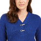 Karen Scott Women's Petite Hardware-Trim Cotton Henley Sweater Blue Size Small