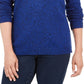 Karen Scott Women's Petite Hardware-Trim Cotton Henley Sweater Blue Size Small