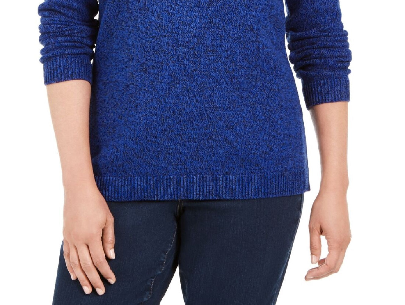 Karen Scott Women's Petite Hardware-Trim Cotton Henley Sweater Blue Size Small
