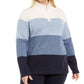 Karen Scott Women's Petite Cotton Half-Zip Striped Sweater Blue Size Petite