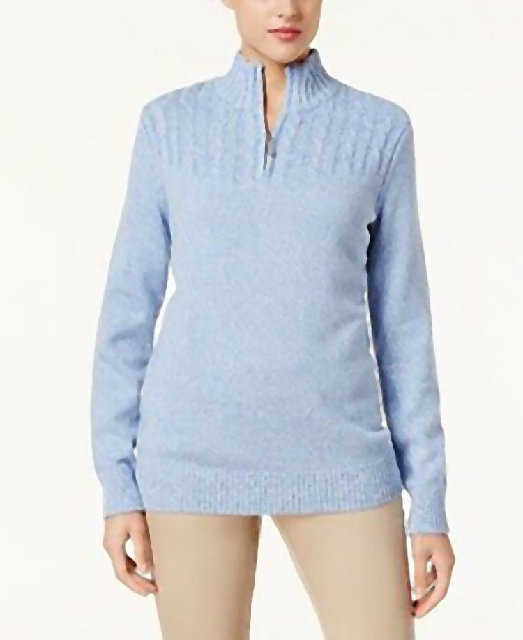 Karen Scott Women's Marled-Knit Quarter-Zip Sweater Blue Size Small