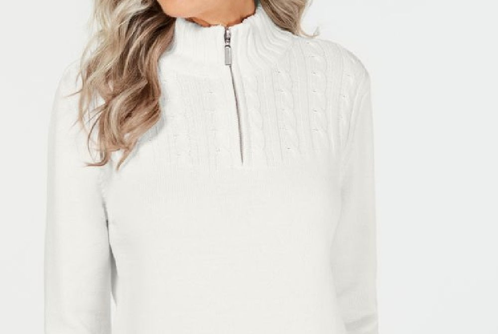 Karen Scott Women's Cotton Zip-Neck Sweater White Size Extra Large