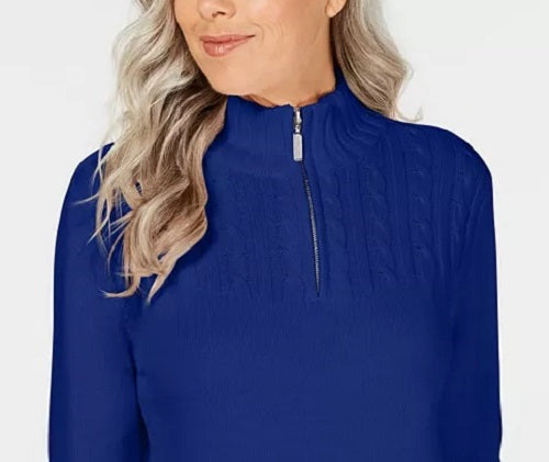 Karen Scott Women's Petite Cotton Mock-Neck Pullover Blue Size Petite Medium