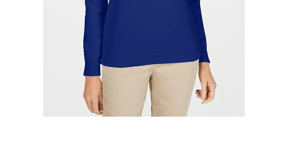 Karen Scott Women's Petite Cotton Mock-Neck Pullover Blue Size Petite Medium