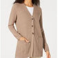 Karen Scott Women's Mixed-Stitch Button-Front Cardigan Brown Size Small