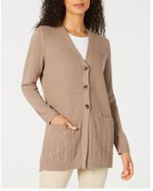 Karen Scott Women's Mixed-Stitch Button-Front Cardigan Brown Size Small